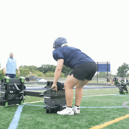 Football Player Finishing Blocks